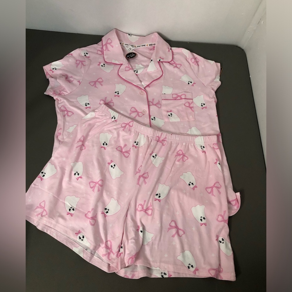 Women’s Large Pink Ghost Bows Coquette Halloween Pajamas Brand New!